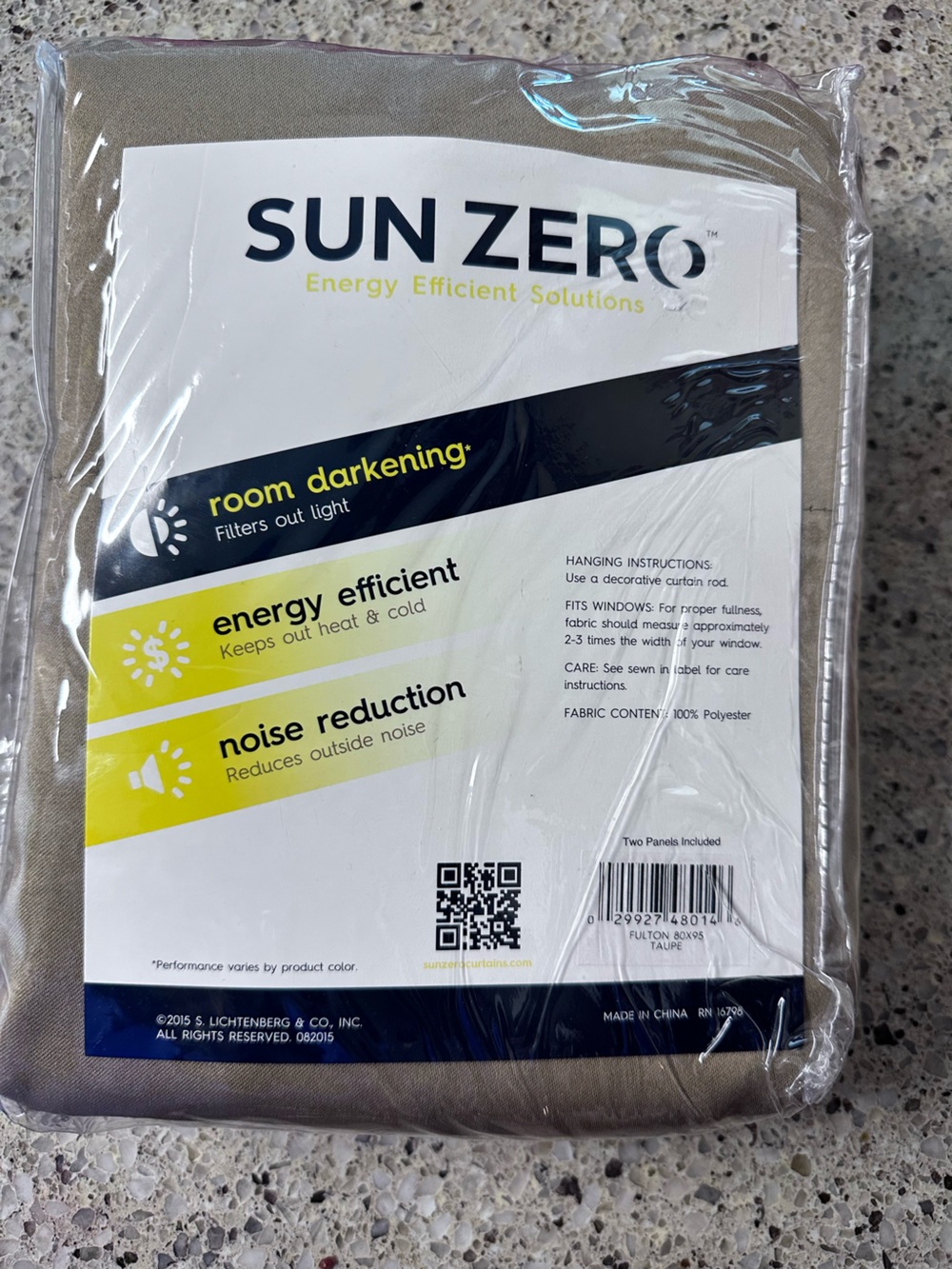 Sun Zero Taupe Room-Darkening Curtain Panel - Energy Efficient 2 panels included